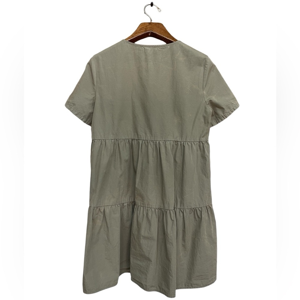 Madewell Button Front Tiered Poplin Babydoll Mini Dress Olive Green Size Medium - Picture 3 of 8